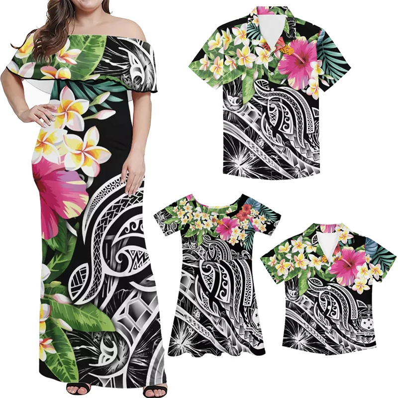 thumbnail image 1 of Vestido verde con hombros descubiertos de HYCOOL, conjunto a juego para mamá e hija, ropa tribal polinesia, conjunto familiar, regalos de Navidad para papá, 1 of 5