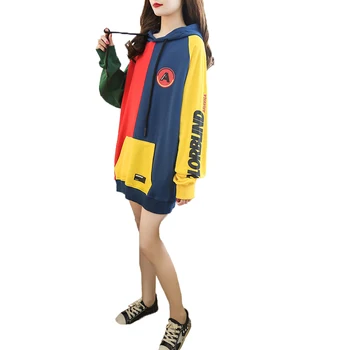 

Autumn Winter Women's Wearhood Hooded Clothing Loose Increase Splicing Womens Hoodies Pullover Sweatshirt Winter Casual