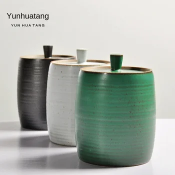 

Ceramic Kung Fu Tea Caddy Vintage Handmade Kiln Awake Cha Guan Large Earthenware Tea Ceramic Jars with Lids TeaBox Tea Container