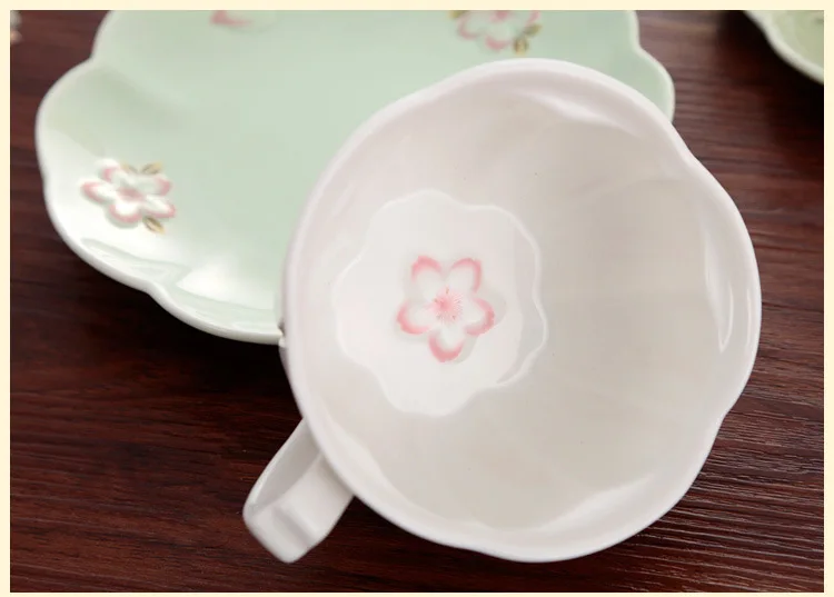 Костяной фарфор Сакура чай кофе чашка керамическая чашка, блюдечко послеобеденный чай чашка с ложкой набор Хризантема чайный сервиз