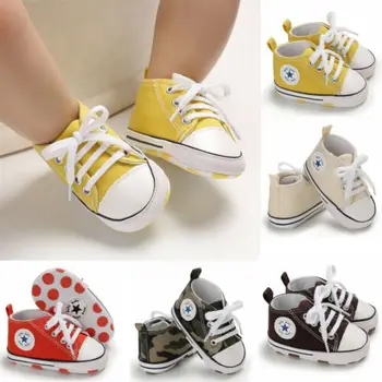

Baby Boy Girl Summer Elastic band Cow Muscle 0-18M Anti-slip Soft Sole Crib Canvas Shoes Sneaker First Walkers indoor prewalking
