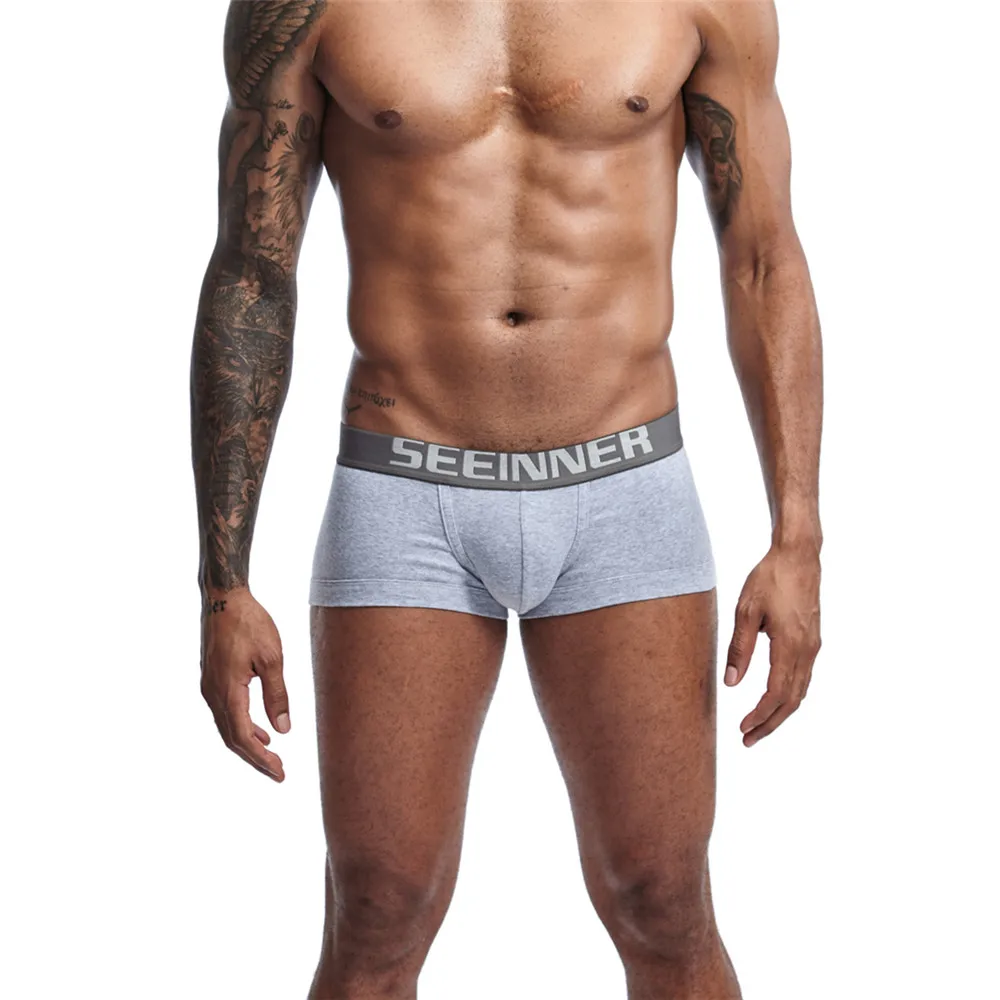 601 grey New Mens Underwear Solid Classic Men Underpants Cotton Short trunk Spandex Man Pants Comfort Elastic Man Boxers Hot - Цвет: 601 grey