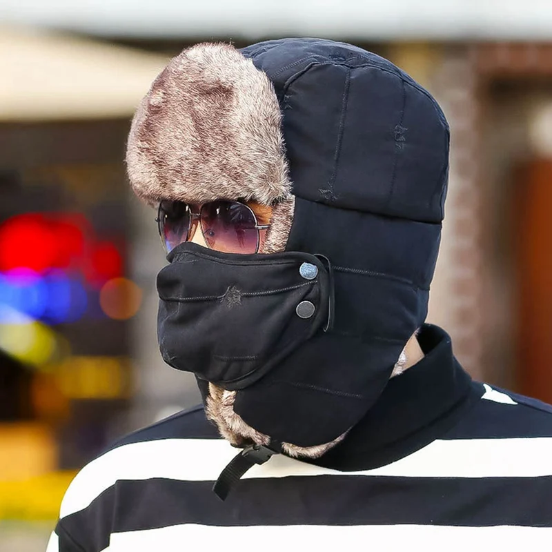 Взрослый зимний теплый Lei Feng шапка мужская шапка, защищающая уши мужская женская зимняя шапка ушной бомбер шапки теплая шапка - Цвет: BK