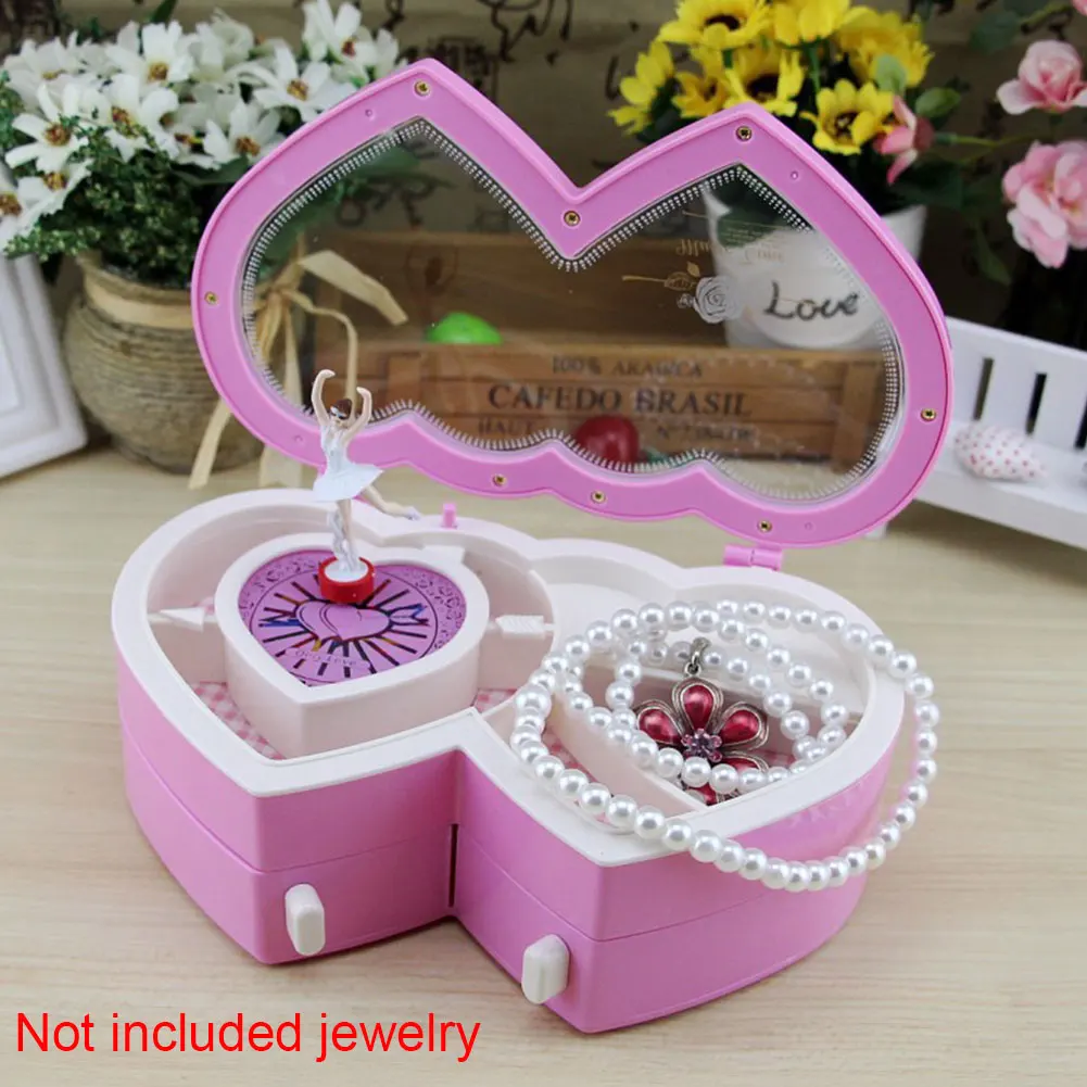 Melodies Bracelet Ring Clockwork Gifts Girl Decorations Dancing Girl Home Birthday Heart Shape Music Box Necklace Jewelry Holder