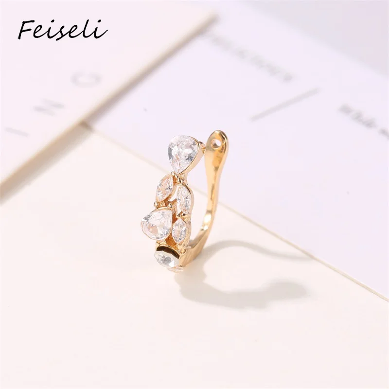 Feiseli 1pc Irregular Copper Crystal Leaves Flower Vine Clip Earring For Women Wedding Banquet Elegant Earring Trendy Jewelry