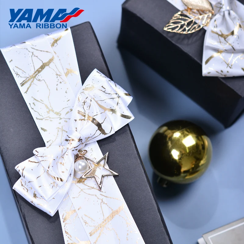 YAMA Satin Ribbon 10yards/roll 38 mm Gold Foil Printed DIY Crafts