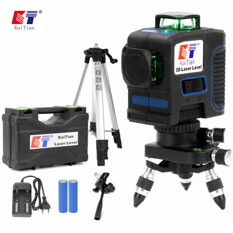 

Kaitian Free shipping 12 Line Laser Level Green 360 Self-Leveling Cross Vertical & Horizontal 3D Laser Tripod Construction Tools