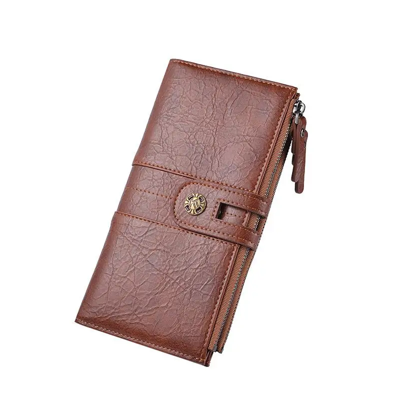 Мужской кошелек RFID с двойной молнией, кожаный кошелек с длинной застежкой porte feuille homme, роскошный мужской кошелек из натуральной кожи, клатч - Цвет: Coffee