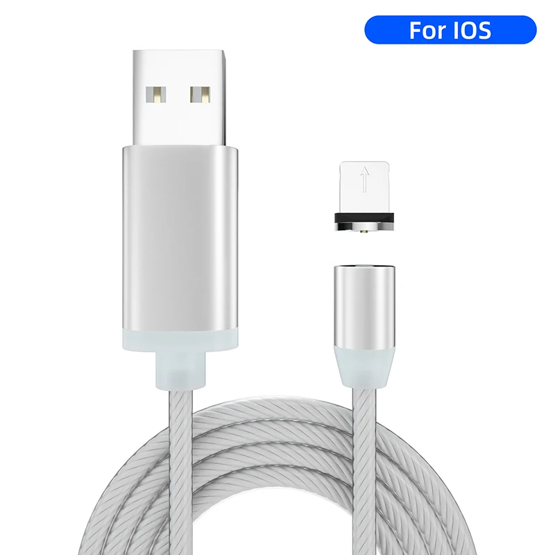Светодиодный светящийся струящийся Магнитный зарядный кабель светящееся освещение Быстрая зарядка Micro usb type C для iPhone Android Phone USBC провод шнур - Цвет: For IOS