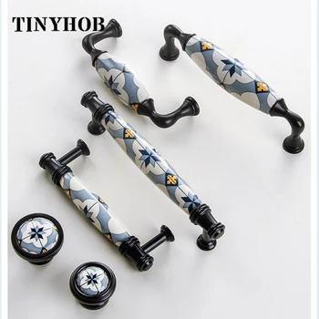 

Vintage Ceramic Pulls Blue Villatic Furniture Drawer Knob and Handle European Kitchen Cabinet Handles for Furniture Hardware