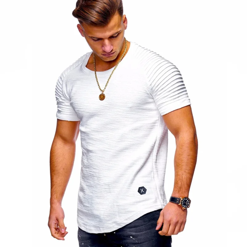

Men's O-Neck Slim Fit Solid Color Short-sleeved T-shirt Striped Fold Raglan Sleeve Style T shirt Men Tops Tees Size M-XXXL