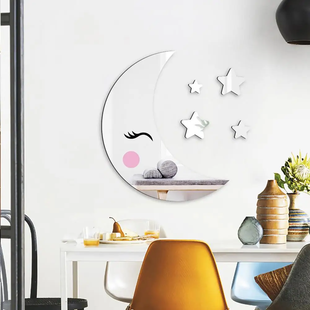 1 Set Cartoon Animal/Cloud Shape Mirror Wall Stickers Acrylic Art Window Decal Decoration for Children Room Mirror-Sticker