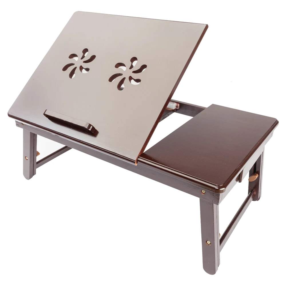 

Three Colors 53cm Trendy Double Flowers Engraving Pattern Adjustable Bamboo Computer Desk Notebook Computer Laptop Desk