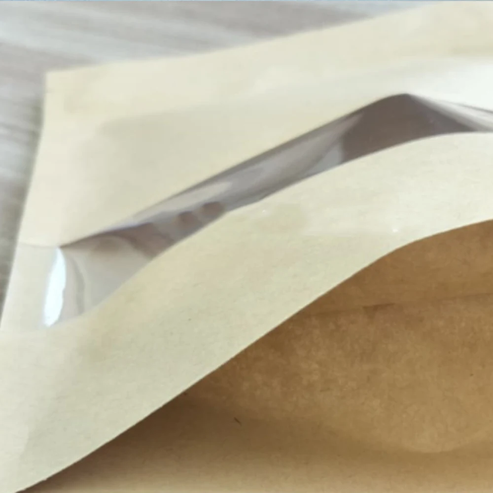 Мешок для конфет, пищевая упаковка, карманный мешок для орехов, 50 шт., крафт-бумага, прочная, прочная, прозрачная посылка, самозапечатанные, скраб