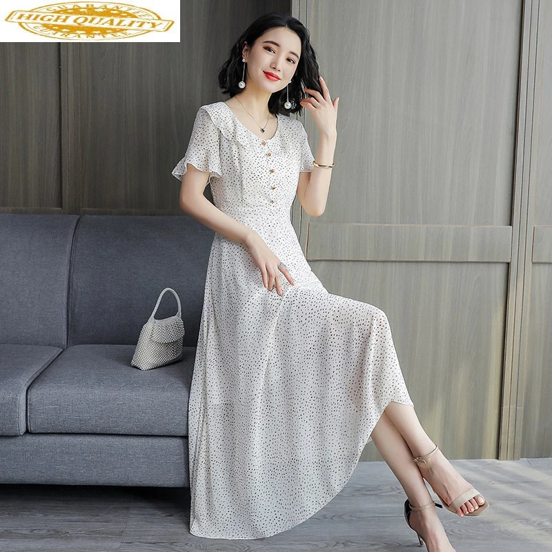 Женское летнее шифоновое платье 2020 длинное пляжное в горошек элегантное