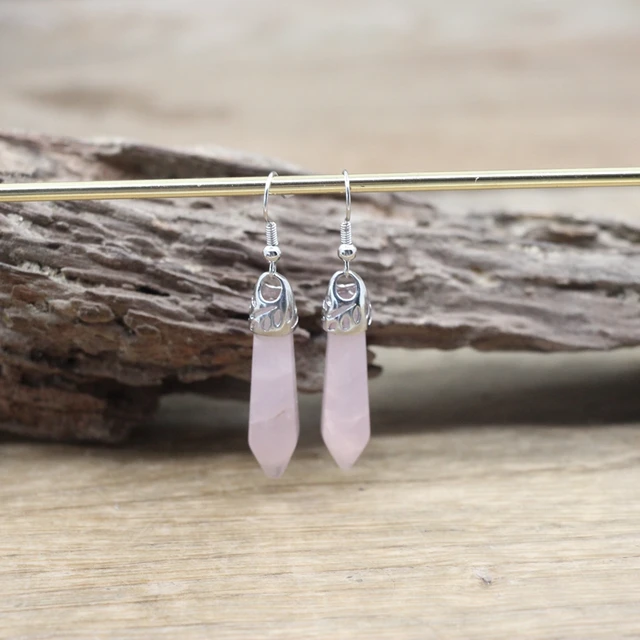 Natural Stone Hexagonal Quartz Hook Earring Healing Crystal Point Women Gift Dangle Earring Reiki Amethysts Lapis Jewelry QC7001 Rose Quartz
