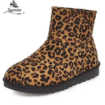 

Sgesvier 2020 big size ankle boots for women top qulity flock flat leopard boots keep warm plush fur winter snow boots female