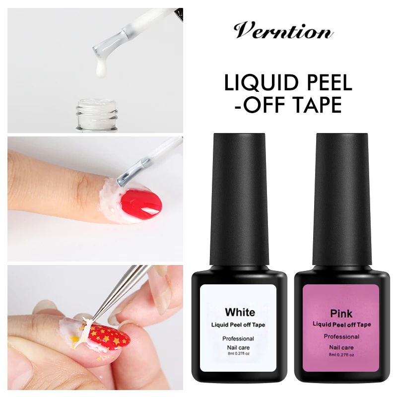 

Verntion Peel Off Pink White Latex Liquid Protection Finger Skin Tape Defender Cuticle Tape Easy Coat 8ML Nail Art Gel Varnish