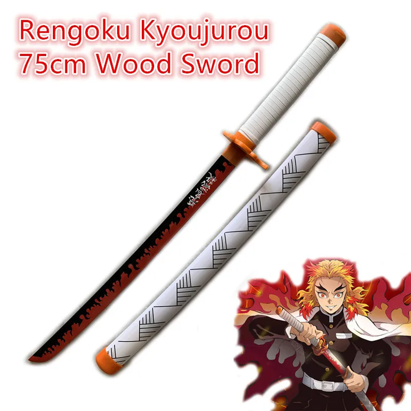 Amante 80cm demônio slayer espada arma rengoku kyoujurou fogo branco sowrd  kimetsu não yaiba cosplay 1:1 ninja espada de madeira anime - AliExpress