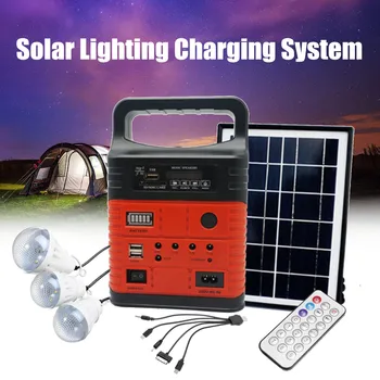 

3 LED Solar Lighting System Kit 7500mAH USB Charging Household Generator Kit Outdoor Power Supply MP3 Radio Flashlight Emergency