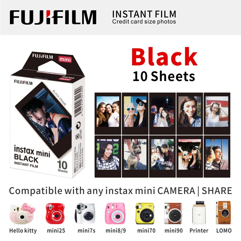 Fujifilm Instax Mini 8 пленка 10 листов Синий Rilakkuma hello kitty Fuji фотобумага для 70 50s 7s 90 25 SP2 LOMO мгновенная камера - Цвет: Black 10 Sheets