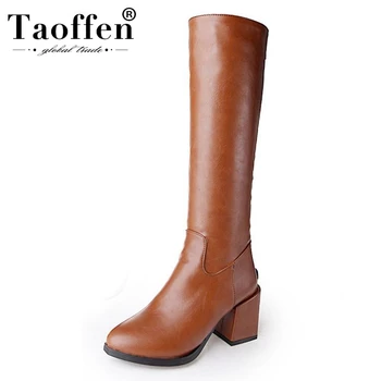 

Taoffen Ladies Size 34-43 Knee High Boots Pointed Toe Block Heel Boots Keepwarm Fur Slim Fashion Winter Footware