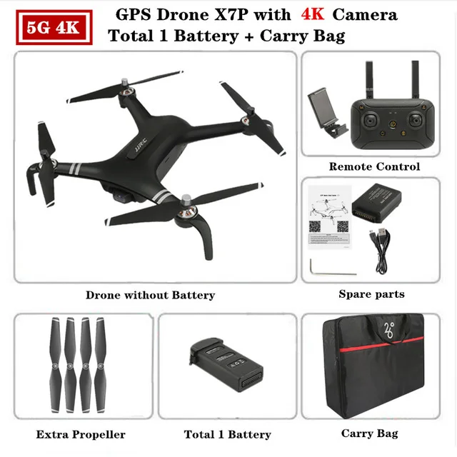 Black 1Battery JJRC X7P SMART RC Дрон wifi 1 км FPV w/4 K камера двухосевой карданный бесщеточный двигатель, Квадрокоптер VS X8 RC вертолет Дрон игрушки - Цвет: Black 1Battery