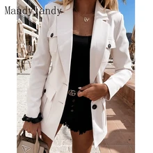 Mandylandy Blazers Spring Autumn Long Sleeve Single-Breasted Notched Cardigan Blazers Women&#39;s Casual Slim Pocket Splicing Coat