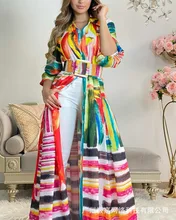 

Women cross-border color printing strap long shirt 2021 new autumn and winter