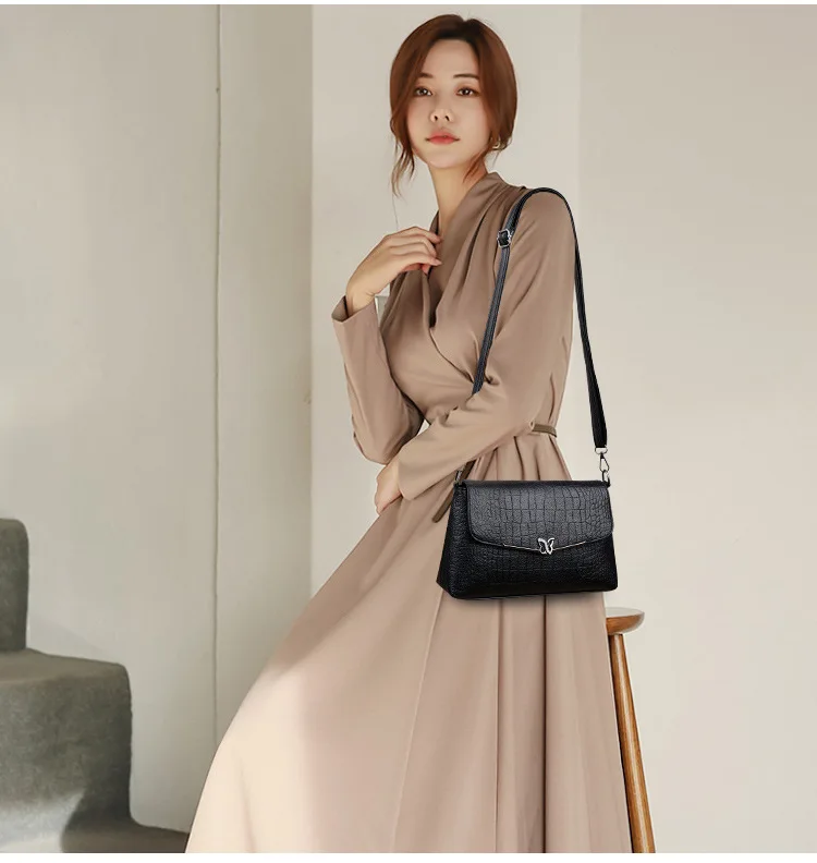 

2019 Summer New Style Europe And America Style PU Handbag Solid Color Clutch Crocodile Pattern Fashion Shoulder Bag Shoulder Bag
