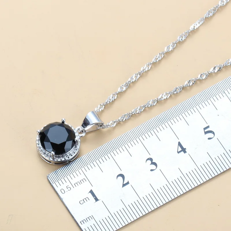 2020 New 925 Silver Wedding Jewelry Sets Black Zircon Dangle Earrings and Necklace Ring 3 piece Set women Trendy Costume