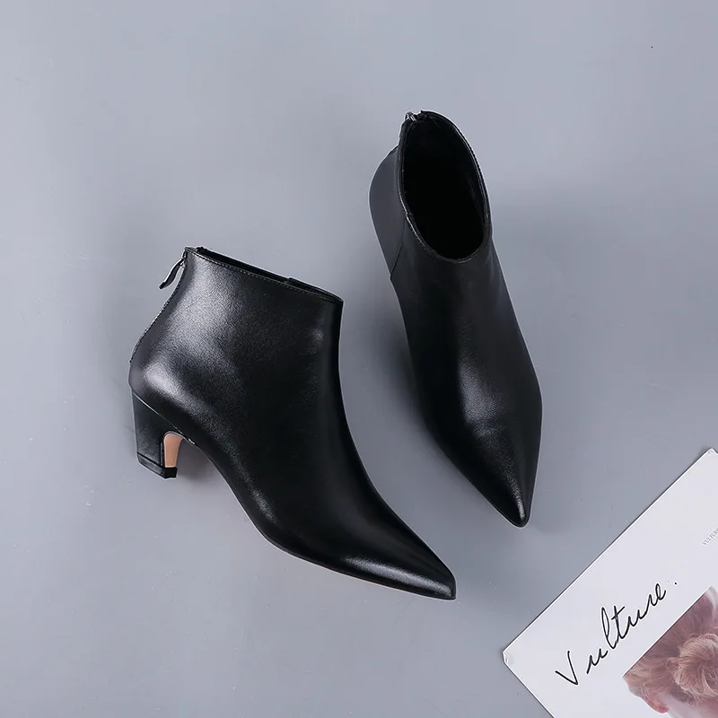 

Head Layer Sheepskin Boot With Increase Woman Thin Genuine Leather Short Boots Single Boots With Sharp Woman Boots