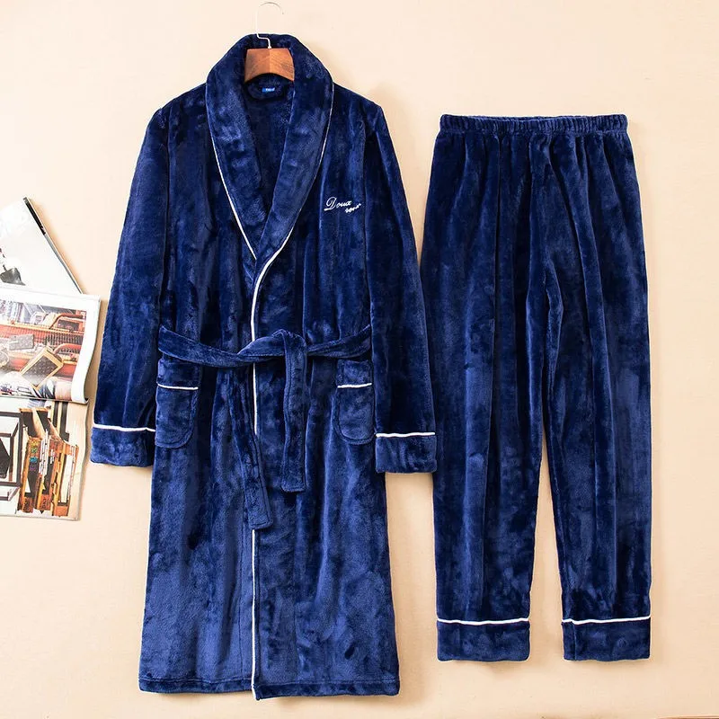 Winter Thicken Pajamas Set Women Robe Flannel Sleepwear 2PCS Robe&Pajamas Suit Lovers Kimono Gown Coral Fleece Warm Home Clothes