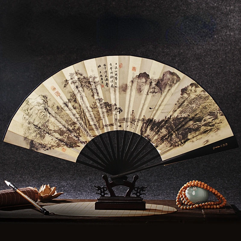 Chinese Classical Style Folding Fan Hand Fan Bamboo Ventilador Portable Ventilateur Summer Men Ventilateur Performance Props