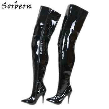 

Sorbern 80Cm Extrem Long Boots Women 18Cm High Heels Pointed Toe Sharp Heels Side Zippers Soft Linnings Boots Custom Wide Shalft