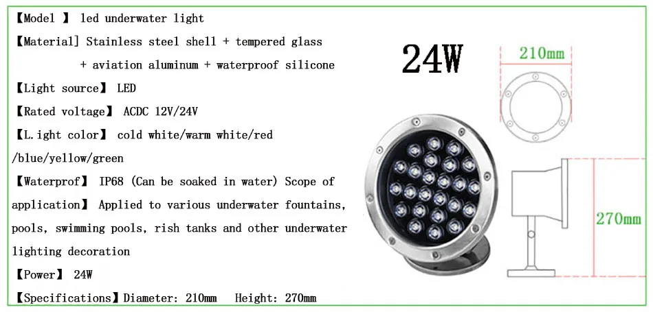 Luz LED Subaquática IP68, 3W, 6W, 9W,