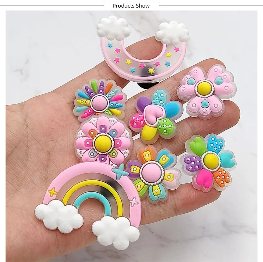Translucent Design 1Pcs PVC Shoe Buckle Accessories Funny DIY Flower Rainbow Shoe Buttons Decor Jibz For Croc Charms Kid Gift Translucent Design 1Pcs PVC Shoe Buckle Accessories Funny DIY Flower Rainbow Shoe Buttons Decor Jibz For Croc Charms Kid Gift