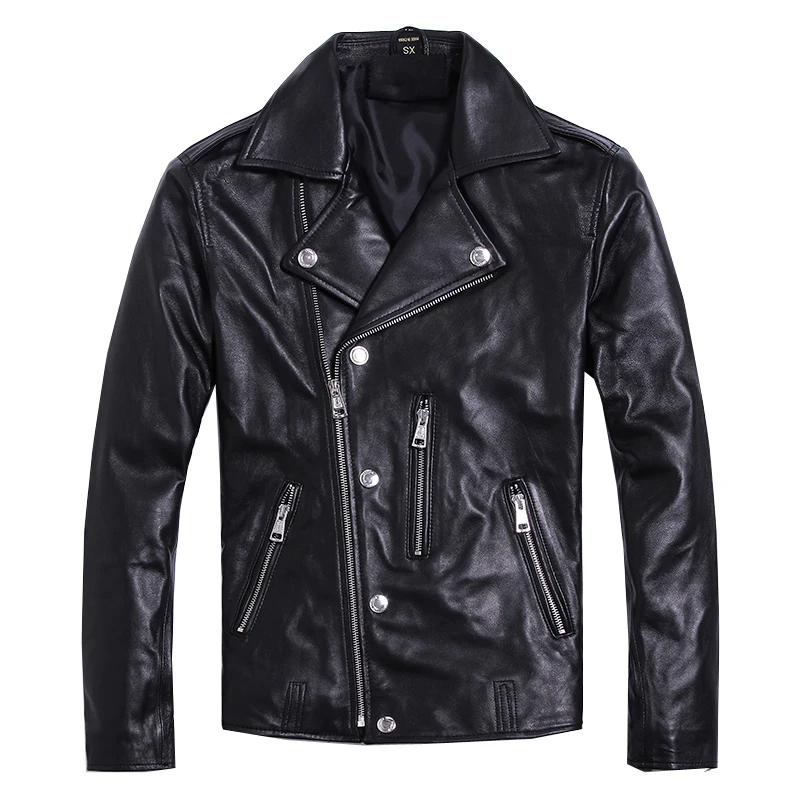 

Free shipping.Brand new soft sheepskin motor coat.mens genuine leather jacket.slim biker's clothes.plus size quality jackets