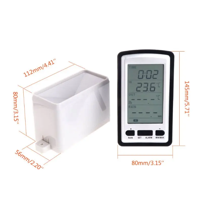 Wireless Rain Meter Gauge Weather Station indoor/outdoor temperature Recorder