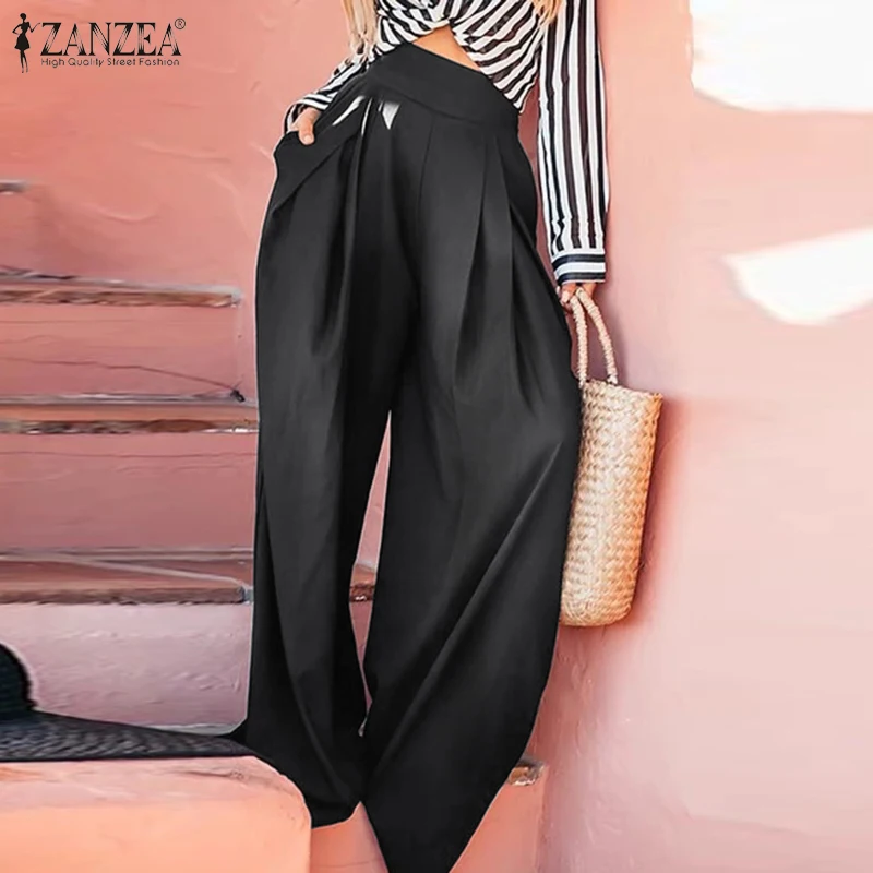 ZANZEA Women Plain Wide Leg Pants Palazzo Solid High Waist Chic Trousers Female Solid Pantalones Plus Size Pockets Streetwear ZANZEA Women Plain Wide Leg Pants Palazzo Solid High Waist Chic Trousers Female Solid Pantalones Plus Size Pockets Streetwear