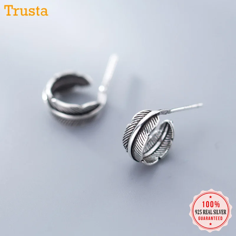 Trustdavis,, 925 пробы, тайское серебро, ювелирное изделие, модное, милое животное, перо, серьги-гвоздики, подарок для девочек, подростков, леди, DA62