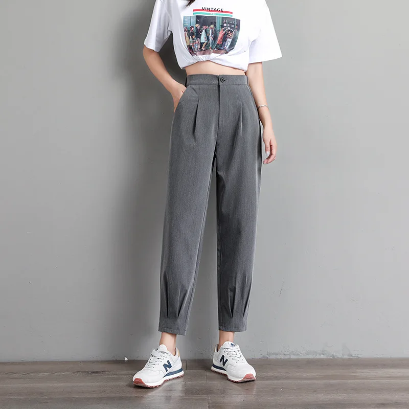 

Spring Autumn summer suit Pants Office Lady Nine Points Loose Female Trousers High elastic Waist culotte Straight Women travel