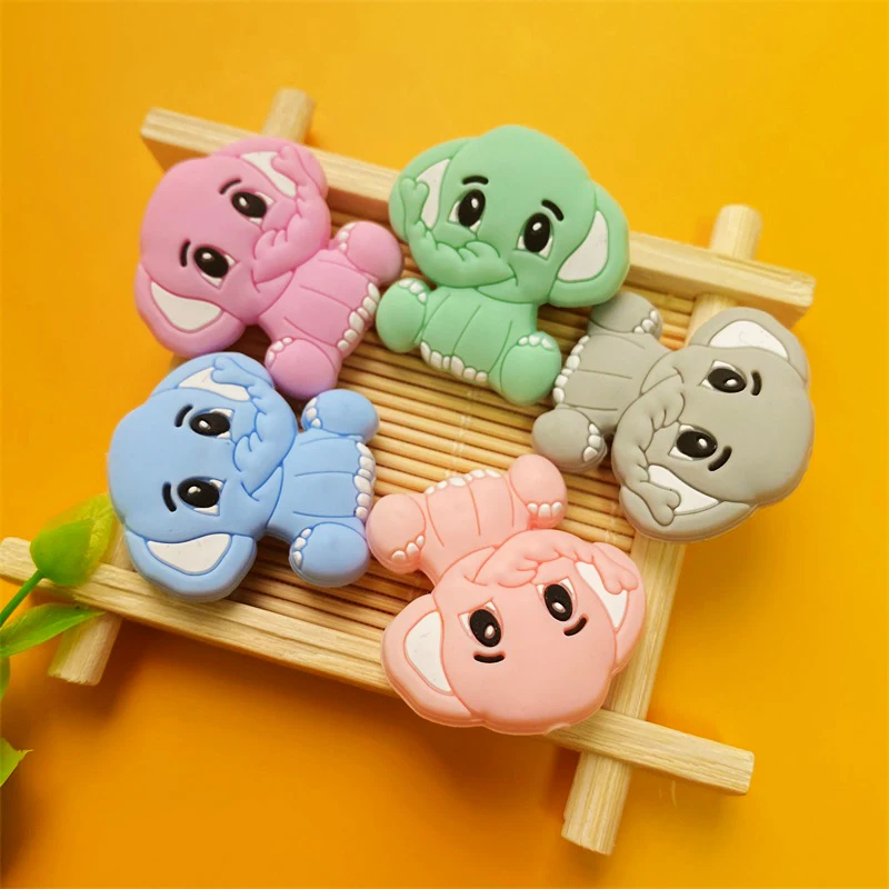 Baby Silicone Beads Cartoons Elephant Animal Chewing Pandent Accessories DIY Jewelry Pacifier Clip Teething Toy 10pcs teething toys silicone teething toys baby teething toys silicone beads silicone teether silicone teething beads pacifier clips