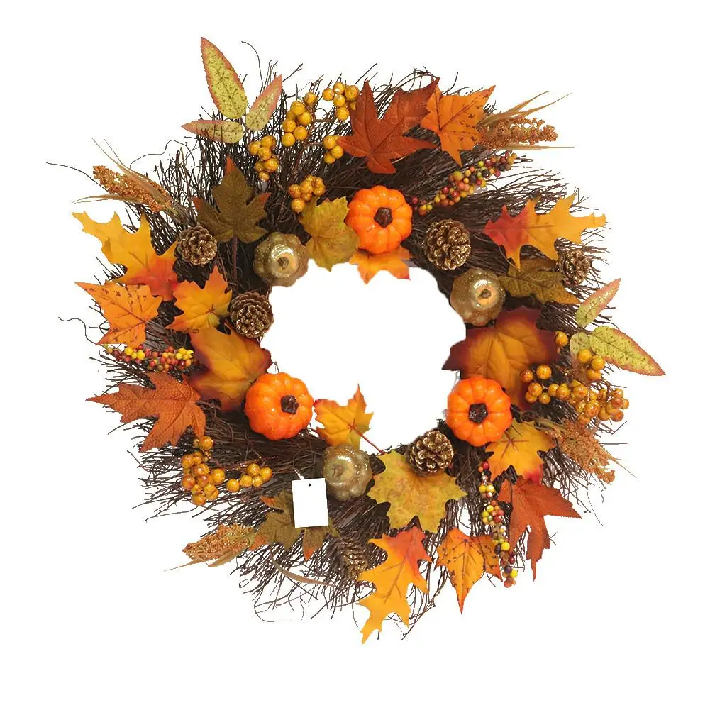 

HOT 45cm Wreath Autumn Harvest Maple Leaf Pumpkin Front Door Wreath Front Door Home Decor Thanksgiving Party Supplies With Led