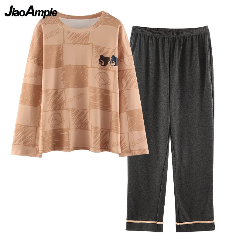 Women's Pajamas 2022 Spring Autumn New Cotton Long-sleeved Trousers Pijamas Two-piece Korean Cute Cartoon Nightwear Home Clothes