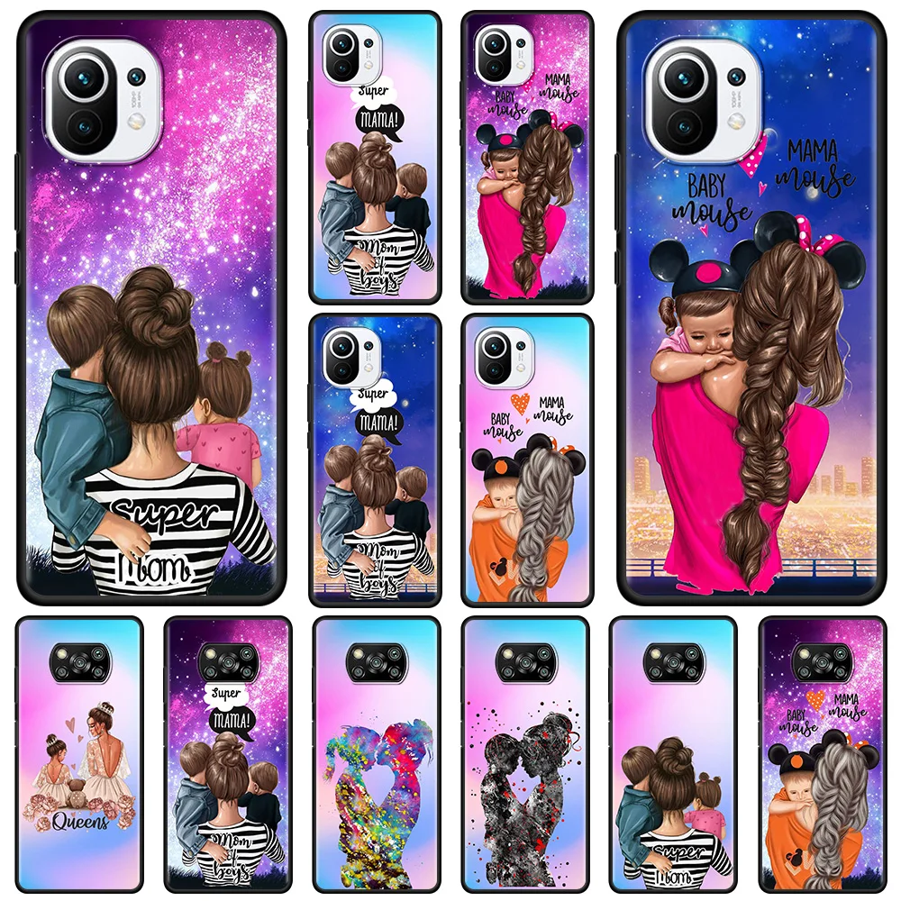 Phone Case For Xiaomi 11 11X 10T 9T 10 8 Lite Ultra Pro for mi 11i 10S 9 SE Black Bumper Fundas Capa Super Mom Baby Girl Boy | Мобильные