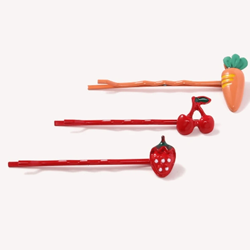 Fruit Hair Clips Strawberry Cherry Pineapple Hairpins Barrette Metal U-shaped Plated Bobby Pins for Women