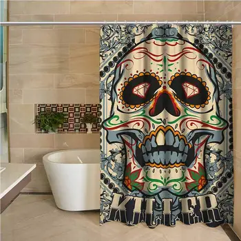 

Sugar Skull Odorless Waterproof Shower Curtain Sugar Killer Calaveras Framework Day of The Dead Vintage Gothic Design Print