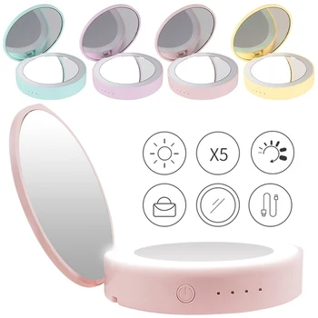 

Mini Makeup Mirror Portable Pocket Makeup Mirror Rechargeable Luminous Round LED Travel Illuminated Mirror HD Makeup Mirror