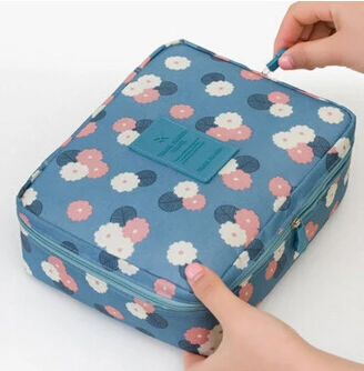 Outdoor travel nylon beautician Makeup box waterproof makeup organizer bathroom Storage Box ladies portable bath hook wash Bag - Цвет: Blue Floral